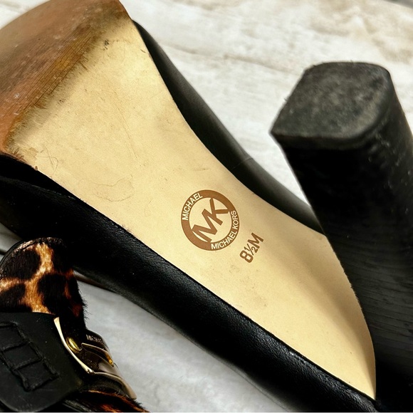 Michael Kors Womens Sz 8 1/2 M Tierlyn Blk Platform Heel Shoes Leopard Print Toe - Picture 10 of 13